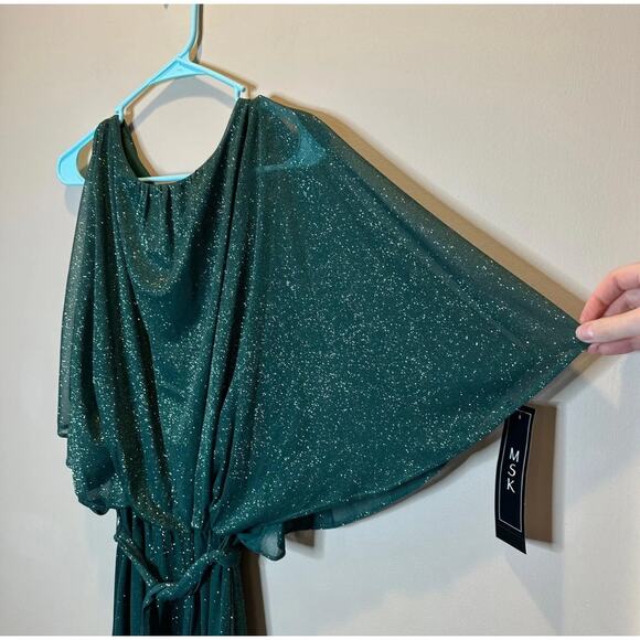 NWT MSK Green Glitter-Chiffon Blouson Belted Wide-Leg Jumpsuit Womens Size Small - Picture 7 of 12